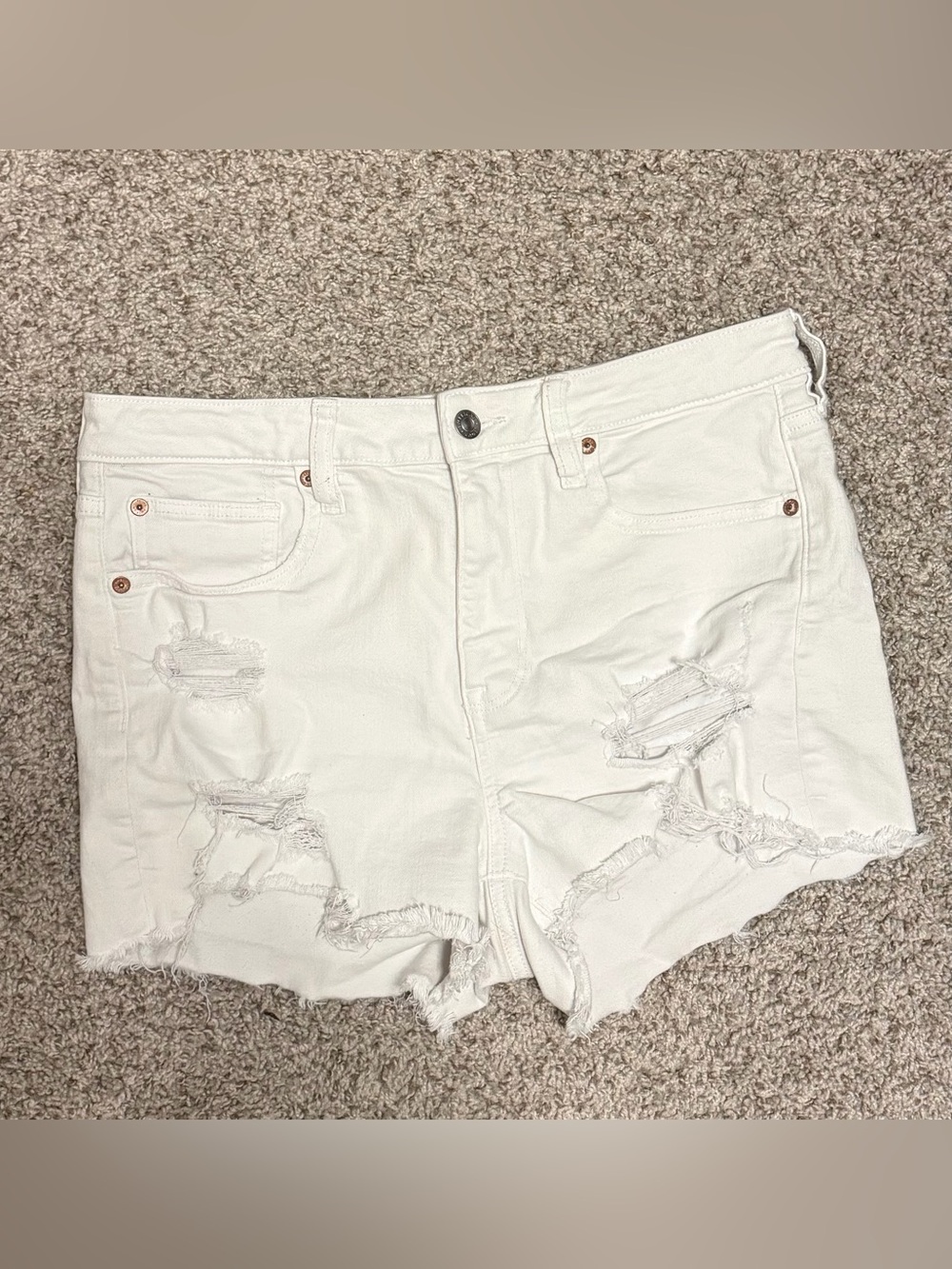 American Eagle Outfitters White Distressed Jean Shorts